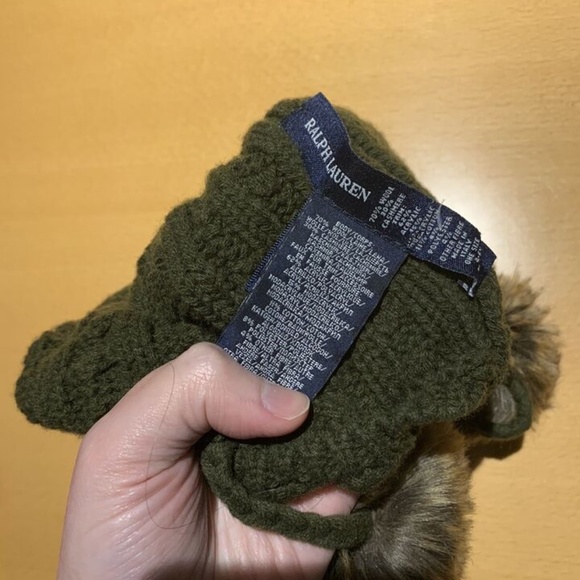 $150 RALPH LAUREN Green Fur PomPom Cashmere Hat 4-6 - Picture 3 of 3